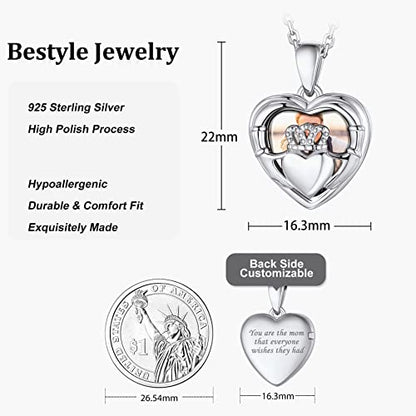 Bestyle Sterling Silver Heart Locket Necklace for Women, Dainty Cute Small Heart Locket Pendant in Gold/Rose Gold/Silver, Love Statement Jewelry Gift for Mother Wife - color: C1. Claddagh-Silver-Locket Only, NO Custom