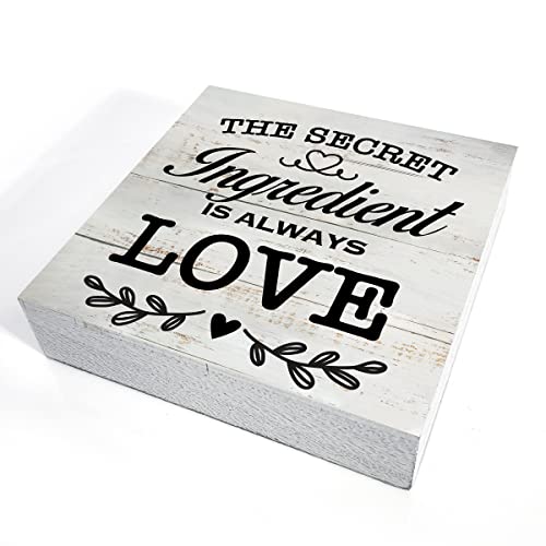 Secret Ingredient Is Always Love Kitchen Quote Wood Box Sign - color: white