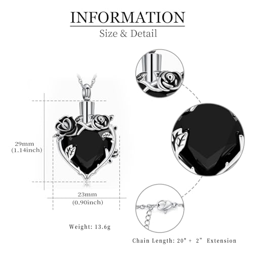 shajwo Cremation Jewelry Rose Flower Heart Urn Necklaces for Ashes for Women Memorial Human Ashes Pendant - color: Black