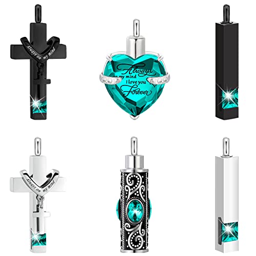 Fumete 6 Pcs Ashes Necklace Urn Jewelry for Human Ashes Memorial - Men & Women Pendant - color: Light Blue