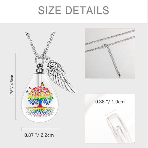 Teardrop Urn Necklace for Ashes, Resin Memorial Pendant with Keepsake | Teardrop Shape, Clear Resin Design, Nature Inspired Artwork, Screw Closure, Holds Ashes, Filling Kit & Box Included - color: Rainbow Tree