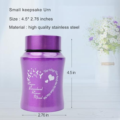 Stainless Steel Mini Heart Pattern Memorial Urn - 4.5 Inches Small Keepsake Container for Human Ashes - size: Heart-Purple