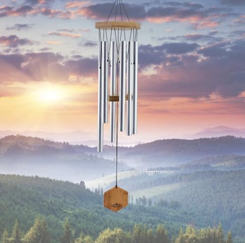 Silver Wind Chimes for Outside, 29 Inch Hand Tuned G Major Pentatonic Wind Chime, Memorial Sympathy Gift for Loss of Loved One, Deep Tone Aluminum Bamboo Garden Patio Porch Decor - size: 29" Silver