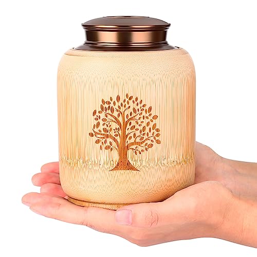 Cremation Urns for Human Ashes Adult Male Female,Medium Urns for Human Ashes Keepsake Made of Bamboo,Decorative Urns Ash Container with Tree of Life Pattern,Hold Up to 83 Cubic Inch - size: Medium,83 Cubic Inches
