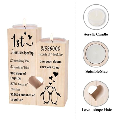 1 Year Anniversary Wedding Gifts for Boyfriend Girlfriend, One Year 1st Anniversary Romantic Gifts for Him Her, Heart Shaped Candlestick for Couple Husband Wife - color: 1st Anniversary