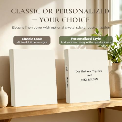Vienrose 4x6 Couples Photo Album 52 Pockets DIY Custom Cover Beige | fabric cover photo book, acid free inner pages, couple themed crystal stickers, small slip in photo album - color: Romantic Couple, size: 52 Pockets