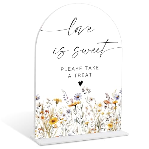 Wedding Signs for Ceremony and Reception, Boho Floral Love is Sweet Sign Please Take a Treat, Wedding Signage with Stand, Bridal Shower Table Centerpieces, Supplies for Engagement Reception Party, 33 - color: Love is Sweet Sign, 33