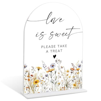 Wedding Signs for Ceremony and Reception, Boho Floral Love is Sweet Sign Please Take a Treat, Wedding Signage with Stand, Bridal Shower Table Centerpieces, Supplies for Engagement Reception Party, 33 - color: Love is Sweet Sign, 33