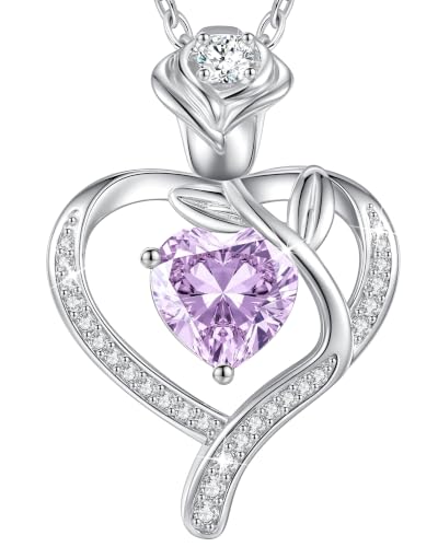 925 Sterling Silver Rose Love Heart Birthstone Necklaces for Women Jewelry | Hypoallergenic Nickel-Free & Lead-Free Pendant,Birthday Anniversary Christmas Gift for Women Wife Mom Girlfriend - color: White Gold-06-Jun