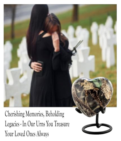 UrbanWoods Camouflage Heart Keepsake Urn for Ashes - Handcrafted Forest Memorial With Display Stand, Premium Case & Bag - Hunting Mini Urn