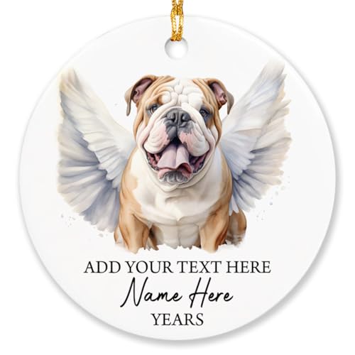 English Bulldog Ornament, Personalized Pet Memorial Ornament, Dog Loss Gift, English Bulldog Angel Wings Xmas Ornament, Customized Dog Passed Away Gift for Mom Dad, Pet Sympathy Gifts - color: English Bulldog Ornament