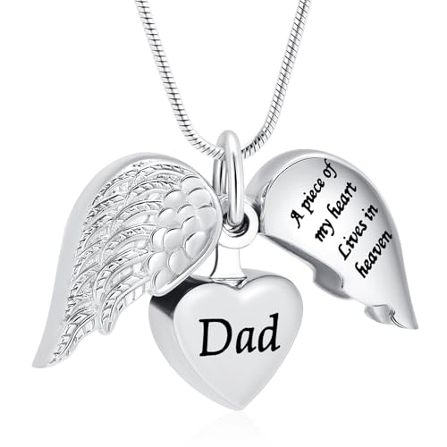 Cremation Jewelry Heart Urn Necklace for Human Ashes for Women Men A Piece of My Heart Lives in Heaven Memorial Ashes Keepsake Pendant - color: Silver-Dad