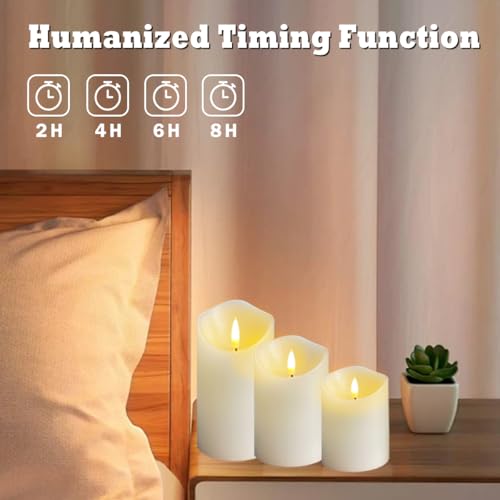 LEDHOLYT Rechargeable Flameless Candle, Flashing LED Pillar Real Wax Candle with Remote Control and Timer,Decorative Electronic Candles, 1 Set of 3 - color: White-Droplet 3Pcs