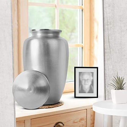Lightnpro Decorative Cremation Urn for Human Ashes - Beautiful Elegant Hand Engraved Funeral Memorial with Secure Screw-Top Lid for Your Loved Ones Remains with Elegant Finish- 10 Inch Silver - size: 10" Plain