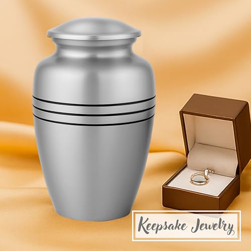 Alpha Living Home Cremation Urn for Human Ashes, 200+ cu in, Silver Black - color: Dark Blue/Silver/Black, size: Triple Band 11"H x 7"W