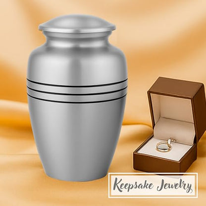 Alpha Living Home Cremation Urn for Human Ashes, 200+ cu in, Silver Black - color: Dark Blue/Silver/Black, size: Triple Band 11"H x 7"W