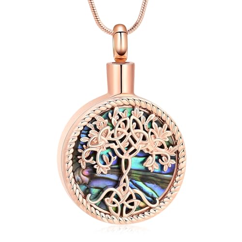 Hearbeingt Tree of Life Urn Necklaces for Ashes Circle Cremation Jewelry - color: B-Rose Gold