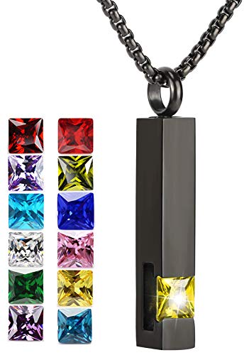 YOUFENG Urn Necklaces for Ashes Birthstone Cube Urns for Human Ashes Memorial Cremation Urn Locket Keepsake Ashes Jewelry - style: November
