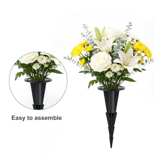 4 Pcs Memorial Artificial Flower Holder, Patio Garden Floral Ground Spikes, Cemetery Flower Container Stakes, Black