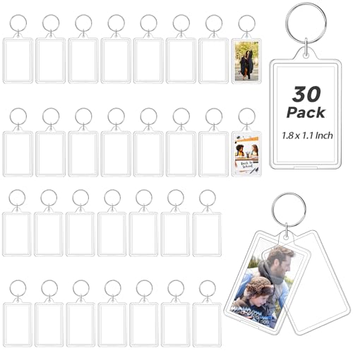 Photo Keychain, 30 Pack Acrylic Picture Keychain Holder with Split Ring for Insert 1.8 x 1.1 Inch Photo, Personalised Keychains Photo Frame, Blank Clear Keychains for Graduation Xmas Gift DIY Craft