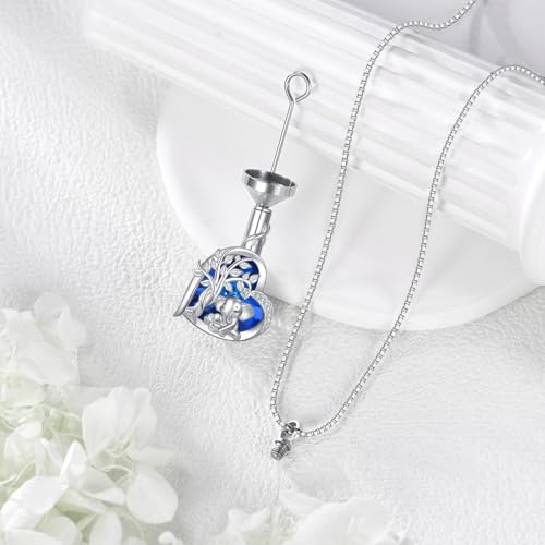 925 Sterling Silver Urn Necklace for Ashes, Teardrop/Tree of Life/Sunflower/Dragonfly/Sea Turtle/Celtic Knot/Elephant/Hummingbird Memorial Cremation Pendant Necklaces for Animal Human Ashes - color: K1: Elephant (Blue Crystal