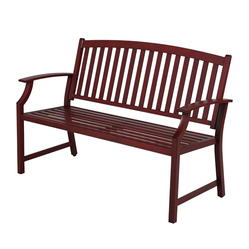 Grand patio 52" Farmhouse Outdoor Bench with Armrest, Red | Anti-rust Aluminum Frame, Faux Wood Grain Finish, for Front Porch, Yard, Park, Garden - color: Wine Red
