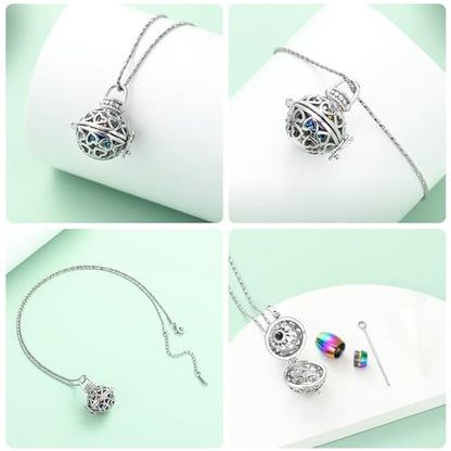 Yinplsmemory Cremation Jewelry Urn Necklace for Ashes with Mini Keepsake Jar - color: Silver&rainbow