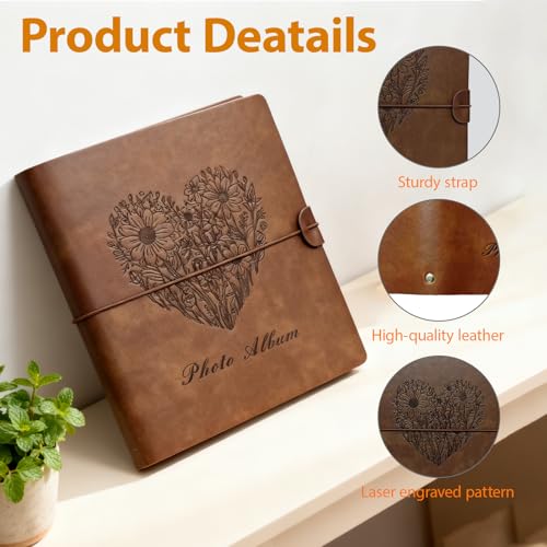 Photo Album 4x6, Leather Scrapbook Album with 50 Photos and 20 Writing Paper, DIY 6 Ring Binder Photo Album for Wedding Kids Birthday Family Travel (Brown) - color: Brown