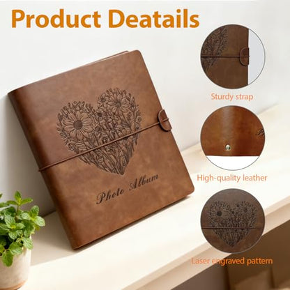 Photo Album 4x6, Leather Scrapbook Album with 50 Photos and 20 Writing Paper, DIY 6 Ring Binder Photo Album for Wedding Kids Birthday Family Travel (Brown) - color: Brown