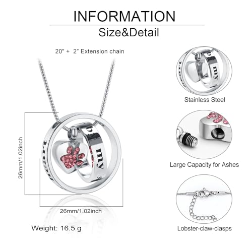 Dog Paws Cremation Jewelry Pet/Cat/Dog Paws Urn Necklaces for Ashes Stainless Steel Pet Ashes Holder Memorial Keepsakes Locket Pendant Jewelry for Men Women - color: Red
