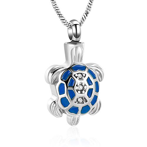 Yinplsmemory Cremation Jewelry for Ashes Turtle Urn Necklace for Ashes Keepsake Holder Memorial Jewelry for Women/Men - color: Blue