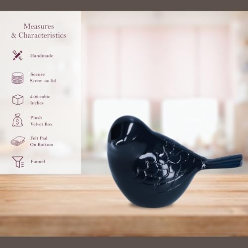 THE Homes Good Blue Handcrafted Aluminium Song Bird Cremation Urn with Multi-Colour Pattern for a Tranquil Memorial (Dimensions 4.75" L x 3" W x 3" H)