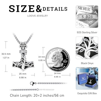 Sterling Silver Tree of Life Necklace for Women Oval Family Tree Necklace Abalone Shell Moonstone Pendant Mother Day Necklace for Mom Tree of Life Jewelry - style: Tree of Life-Thor hammer-Obsidian