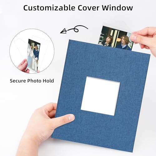 Vienrose Fabric Cover Photo Album 4x6 with Front Window, 300 Picture Pockets and 100 Message Card Slots for Wedding Baby Family, Blue - color: Blue, size: 300 Pockets