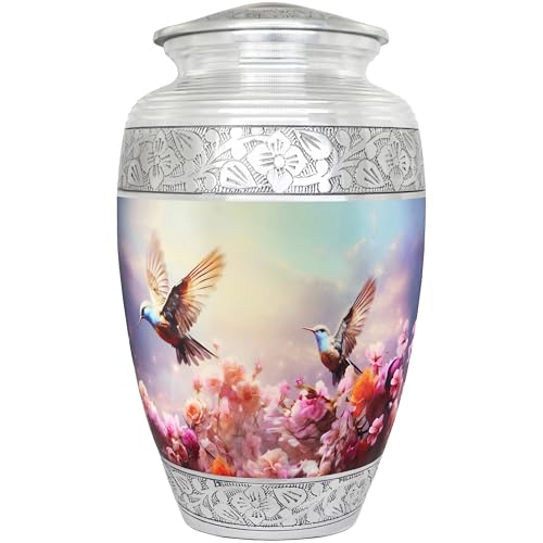 NANIURN Hummingbird Cremation Urn, Urns for Human Ashes, Pink Large Urn | Urn for Ashes for Women, Pink Hummingbird Funeral Urn, Adult Remains, Burial, Home, Niche or Columbarium Memorial Display - color: Pink, size: Large / Adult