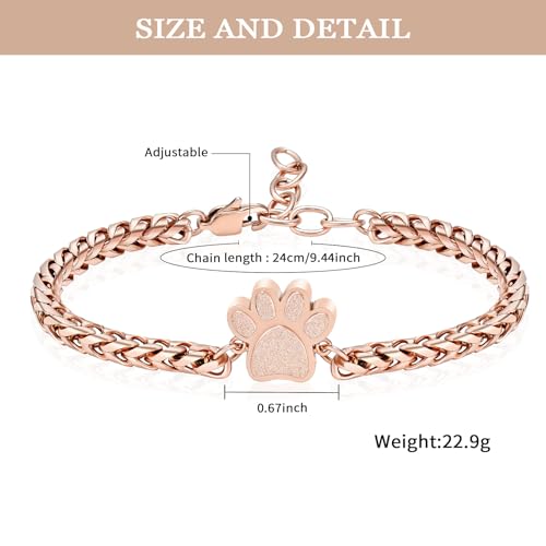 XSMZB Cremation Bracelet for Ashes - Paw Print Cremation Jewelry Pet Dog Cat Stainless Steel Keepsake Memorial Urn Bangle - color: A-Rose Gold