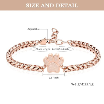 XSMZB Cremation Bracelet for Ashes - Paw Print Cremation Jewelry Pet Dog Cat Stainless Steel Keepsake Memorial Urn Bangle - color: A-Rose Gold
