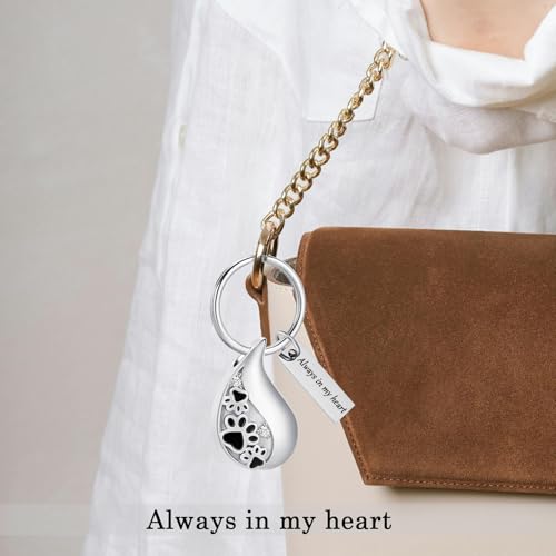 Hearbeingt Teardrop Urn Keychain for Ashes Tree of Life Cremation Jewelry - color: Paw Print-silver