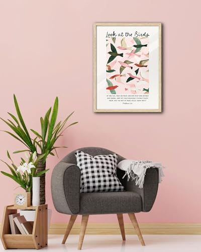 EcoHest 12x16 in Matthew 6:26 Look at the Birds Framed Christian Wall Art - color: Framed Birds, size: 16"L x 12"W