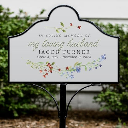 Personalized Garden Stake, Metal Memorial Plaque, in Loving Memory Gift - color: Floral