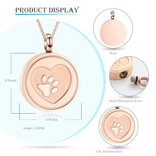 Hearbeingt Tree of Life Cremation Jewelry Paw Print Urn Necklace for Ashes - color: B-Rose Gold