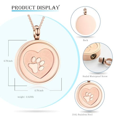 Hearbeingt Tree of Life Cremation Jewelry Paw Print Urn Necklace for Ashes - color: B-Rose Gold