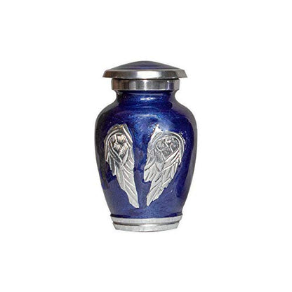 Blue Engraved Angel Wings Funeral Cremation Urn with Velvet Bag (Royal Blue, Small) - color: Royal Blue, size: Small