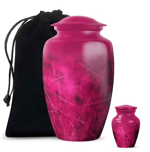 Yatskia Dark Pink Large Urns for Human Ashes Adult Female and Male, Mini Keepsake Urn for Adult Ashes, (Classic 10 Inch and 3 Inch) - color: #2 Pink, size: Combo Pack of 2