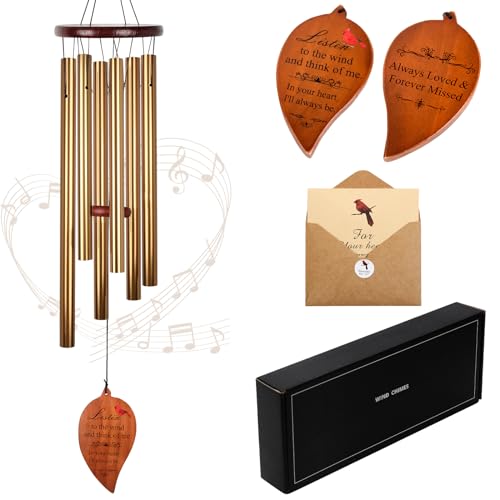 Golden Aluminium Windchimes for Outdoors - Deep Tone Memorial Wind Chimes for Loss of Loved One
