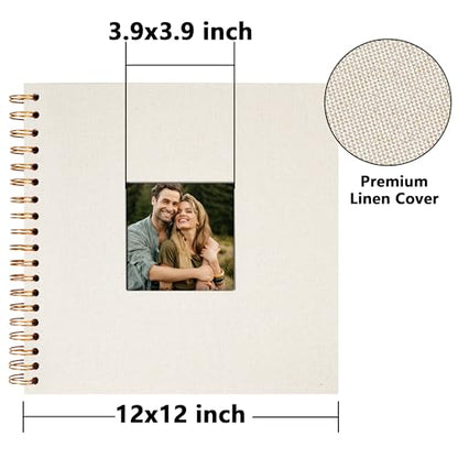 Vienrose 12x12 Inch Scrapbook Album DIY Large Hardcover Kraft White Pages Scrapbook Photo Album Linen Cover Scrap Book Photo Albums Scrapbooking Supplies Kit for Couple Family Wedding Travel - color: Beige, size: 12 Inch 40 Sheets