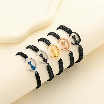 Oinsi Cat Urn Bracelet Cremation Jewelry for Pets Ashes Keepsake Handmade Braided Rope Adjustable Bangle Stainless Steel Urn Bangle Memorial Jewelry - color: A-Black