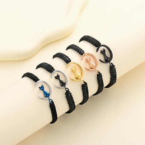 Oinsi Cat Urn Bracelet Cremation Jewelry for Pets Ashes Keepsake Handmade Braided Rope Adjustable Bangle Stainless Steel Urn Bangle Memorial Jewelry - color: A-Black
