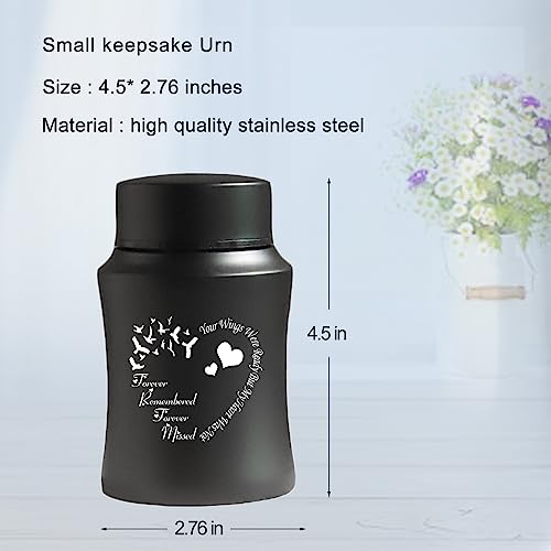 4.5 Inches Small Urn for Human Ashes Small Keepsake Urn Heart Pattern Memorial Ashes ContainerStainless Steel Mini Cremation Urn - size: Heart-Black