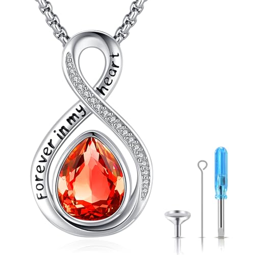 Eusense Cremation Jewelry for Ashes Urn Necklace to Put Ashes In 925 Sterling Silver Memorial Pendant Tree of Life Infinity Urn Necklaces for Ashes Necklace for Women Men - style: F-Infinity Urn-07-Jul.-Red